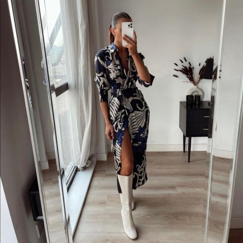 Zara Printed Wrap Shirt Dress